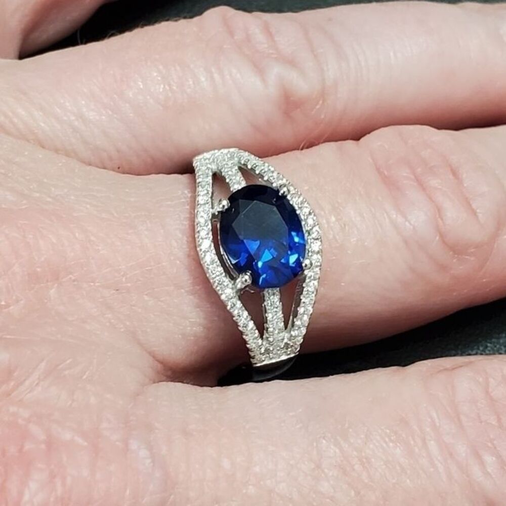 *Sale* Sam & Co white gold over sterling silver blue sapphire ring Size 8